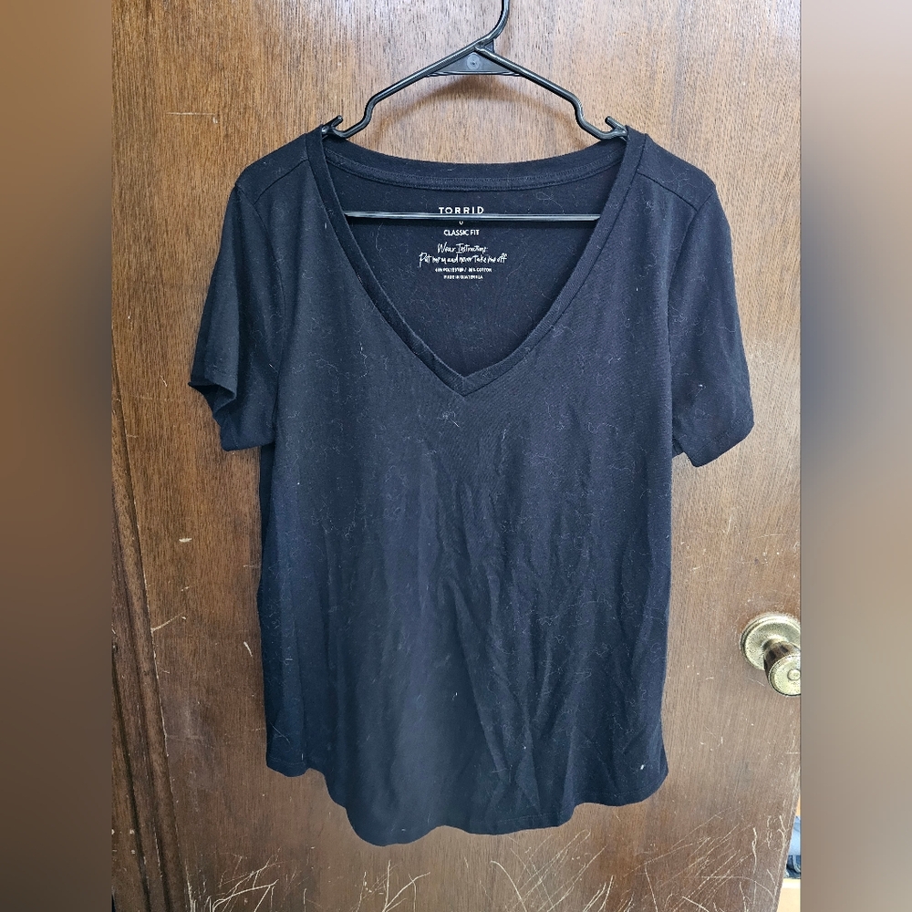 Torrid Blue Fitted V-Neck Short Sleeve Tee